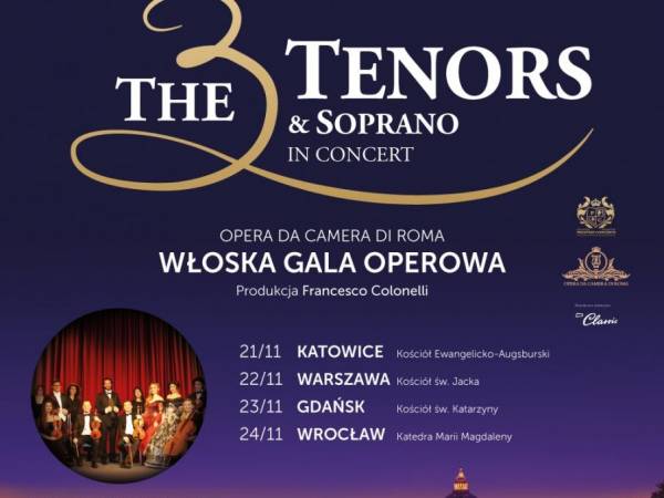 Włoska Gala Operowa „The 3 Tenors & Soprano” w kościele św. Katarzyny w Gdańsku