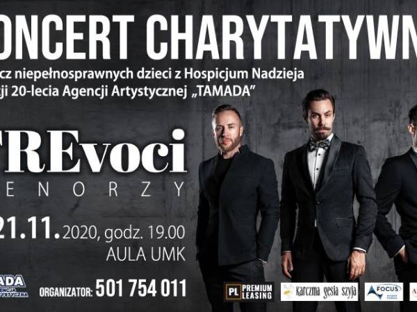 Koncert charytatywny Tre Voci w Auli UMK w Toruniu