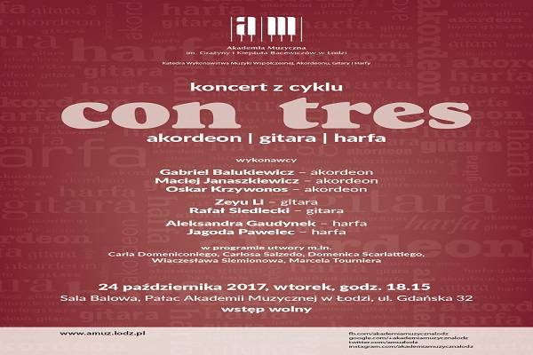 „Con tres - akordeon, gitara i harfa” - nowy cykl koncertów Akademii Muzycznej