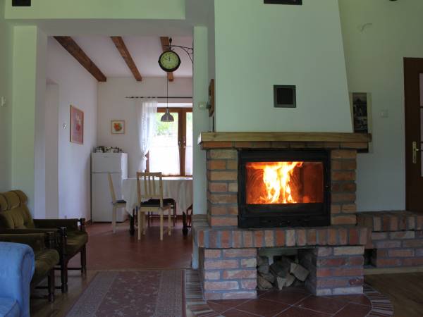 Wieczorem atmosferę może ocieplić kominek w salonie.