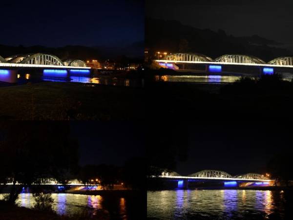 Widok wieczorem na most z pokoi ze wsp. łazienkami