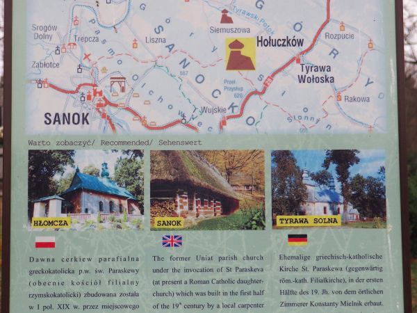 plansza tematyczna - przed cerkwią, dziś kościołem. Wszystkie zaznaczone na mapie miejscowości mają osobne galerie - zapraszam, warto !