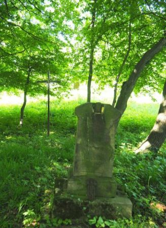 stare drzewa - dziś przerzedzone - otaczają wzgórze cerkiewne - tam pojedyncze krzyże, kilka metalowych - współczesnych, symbolizujące pochówki z dalszej przesz