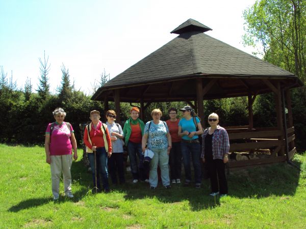 przy wiacie ogniskowej - deszczochron wyposażony w ławy i stoły, o unikalnej konstrukcji brogu - w bliskim sąsiedztwie domku myśliwskiego.