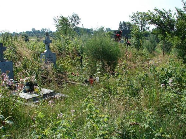 Stare mogiły na wzgórzu obok zalewu.