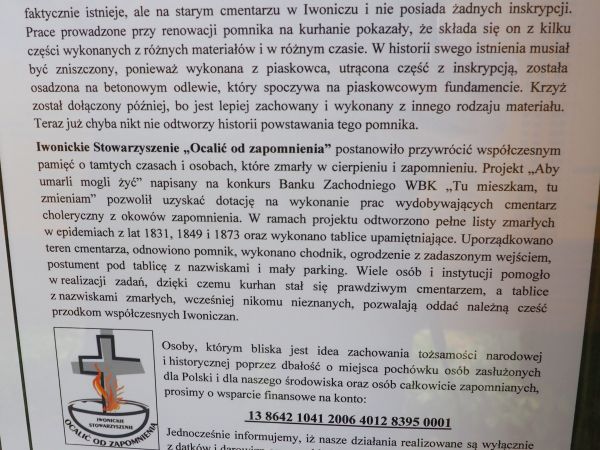 informacje o cmentarzu i dążeniach jego zachowania i przywrócenia pamięci.