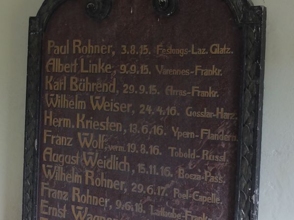 Tablica poległych w I WŚ mieszkańców  Droszkowa /  u wczesnego Droschkau /