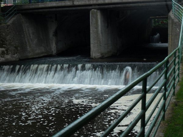 Mała kaskada na Wierzycy pod mostem w ulicy Hallera