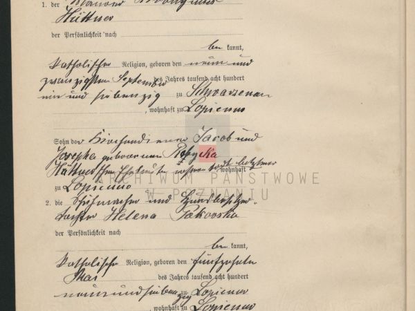 Akt ślubu brata dziadka z roku 1899 - strona 1