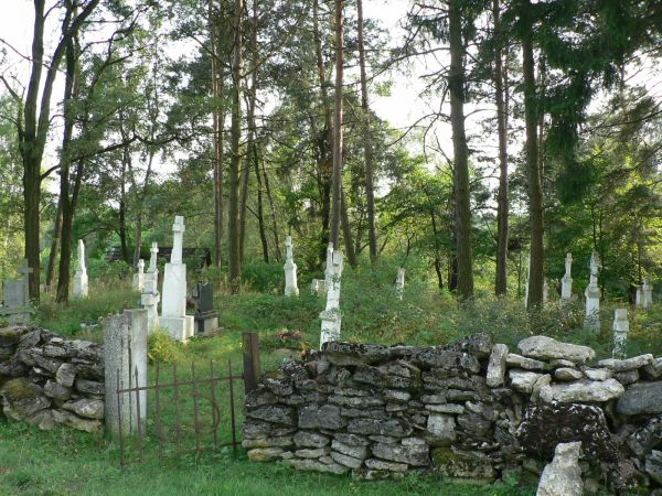 Stary cmentarz z licznymi nagrobkami wykonanymi przez bruśnieńskich kamieniarzy.