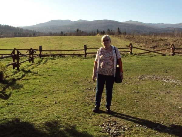 przy wiacie - do torfowisk, tam w oddali grzebień pasma Kińczyka, Kopy Bukowskiej, Halicza.