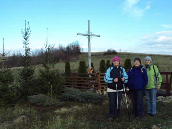 krzyż nowy, ładnym solidnym płotkiem otoczony, ukwiecony, w jego bliskości  ozdobne nasadzenia - to akcent historyczno-kulturowy, kiedyś na terenie wsi z "bogat