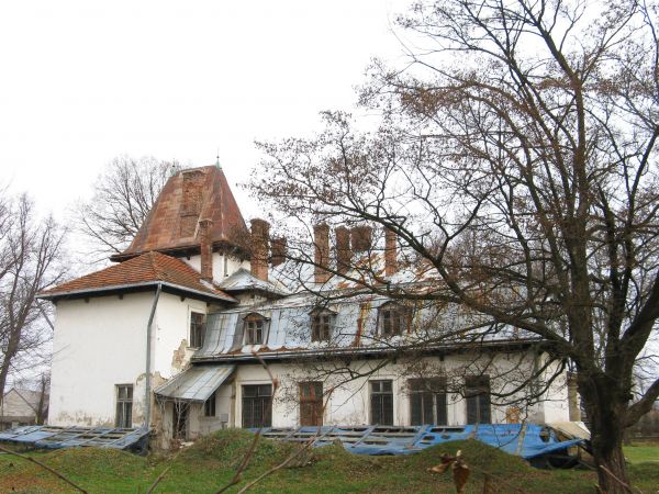 pałac, XIXw. - na rzucie litery L, przy fasadzie wieża i loggia.