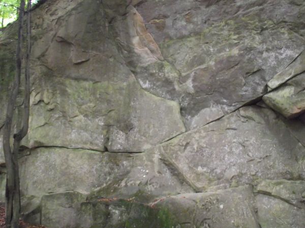 "Ściana skalna pod Kostryniem" - pomnik przyrody nieożywionej, chcieliśmy tam trafić i podziwiać, osobnej wyprawy to wymagało - obiecaliśmy to też panu przewodn