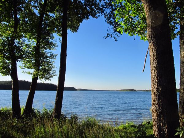 Widok na jezioro z plaży gminnej