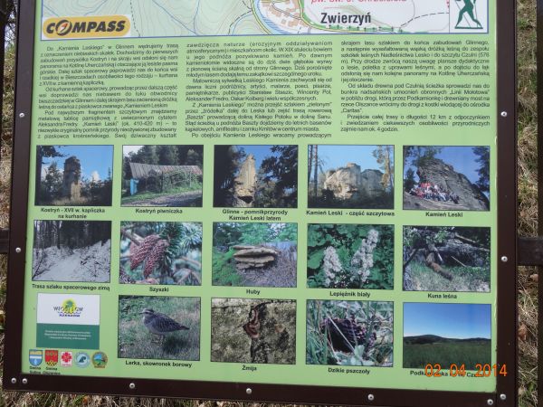 plansza z mapą okolicy i zdjęciami przedstawicieli fauny i flory - przy bunkrze.