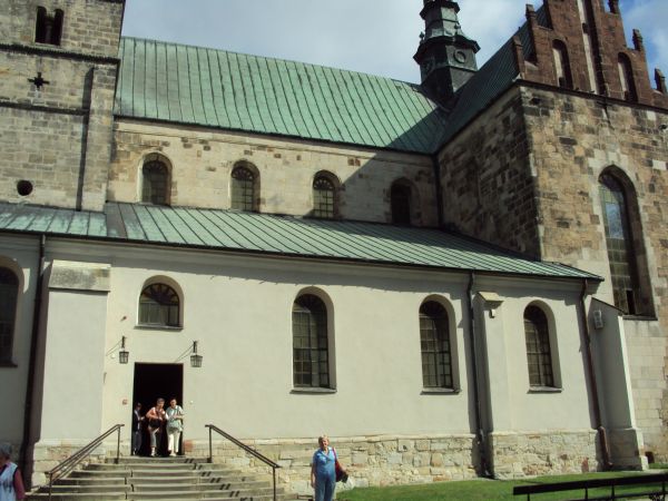 Kamienna bazylika z transeptem i dwoma wieżami. Bogaty barokowy /poł. XVIIIw./ wystrój wnętrza. Książę Henryk Sandomierski był fundatorem kolegiaty, z wyprawy k