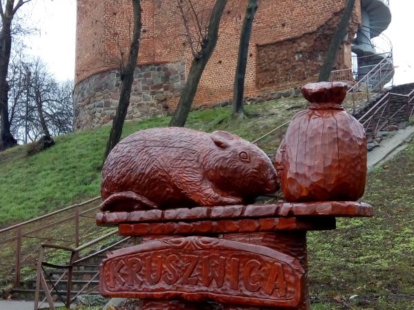 Ruiny zamku z pozostałą Mysią Wieżą