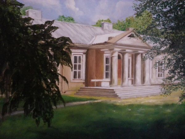 Obraz olejny na plotnie ,,Dwor Droblin,, wykonawca  Elzbieta Maluch Miechowicz