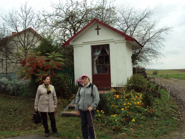 przed / obok : kapliczka św. Jana Nepomucena, zabytkowa - XIX wiek, przydrożna, domkowa, na ścianie frontowej wewnątrz kapliczki znajduje się obraz Matki Bożej