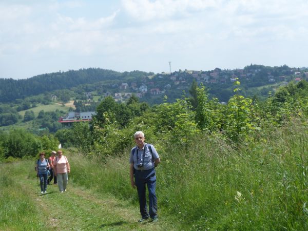 podchodzimy zboczem g. Winiarska - 528m npm, na jej stoku tu n/z widoczne obiekty dzielnicy sanatoryjnej, hen po lewej : "Las Dantego" na g. Piekliska - 481m np