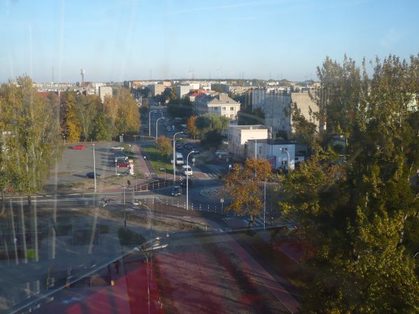 Z młyna 32m wysokości panorama naszego rejonu miasta. Na zdjęciu skrzyżowanie ulicy Jana Paderewskiego i Piłsudskiego nowe rondo.