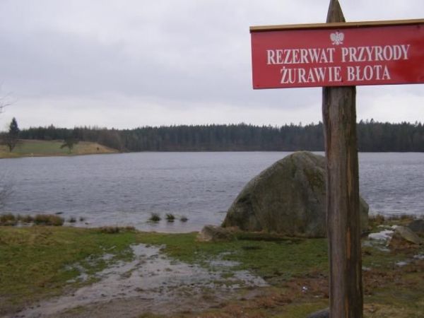 Rezerwat Przyrody "Żurawie Błota", widok na jezioro i "Diabelski Kamień"