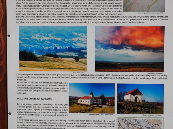 przy parku : plansza z bogactwem wiedzy z zakresu historii wsi, wzbogacona o zdjęcia i mapę okolicy - w projekcie j/w.
