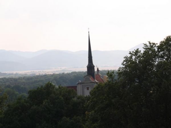 wieża kościoła farnego - widok ze wzgórza pałacowego.
