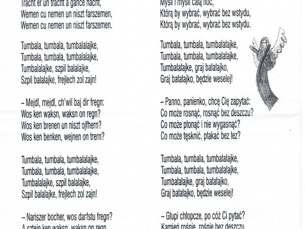 tekst piosenki żydowskiej  - z tłumaczeniem, poznanej podczas poszerzania wiedzy w tym temacie, inne zaś to żydowskie powiedzenie : "frajer na targu - wielka ra