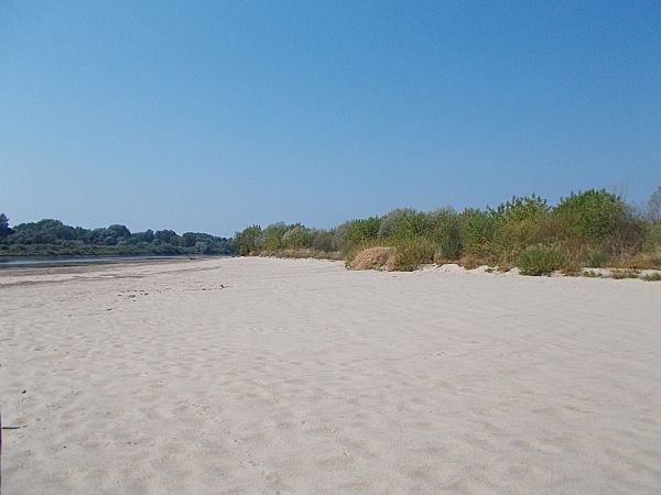 Gorący piasek na plaży w Brzostkowie  w sierpniu .