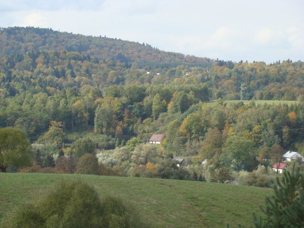 ze wzgórza Lachawa - w paśmie Żukowa  - widok na przysiółek Podmagury.