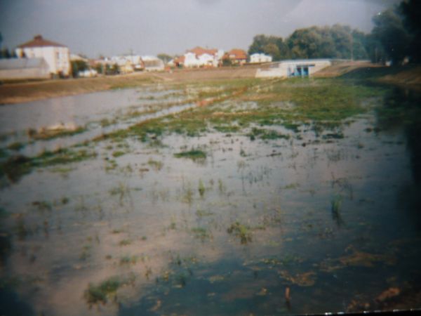 Zalew przed napełnieniem-nie najlepsza jakość zdjęcia ale widać rów z faszyny ciągnący się przez cały zbiornik