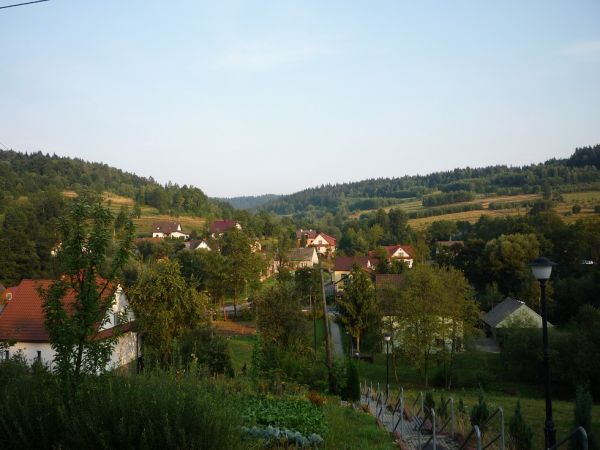 Widok od kościoła na część miejscowości.
