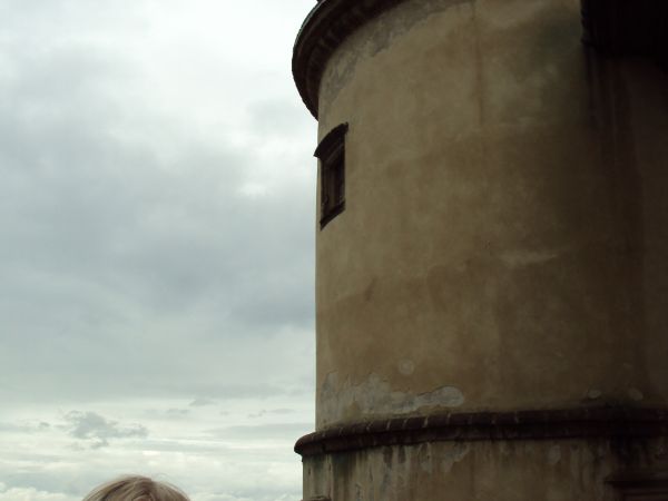 na balkonie, przy jednej z wież: Zamek Kmitów i Lubomirskich, okazały, przebudowany na wczesnobarokową budowlę z krużgankami i kaplicą, otoczony fortyfikacjami