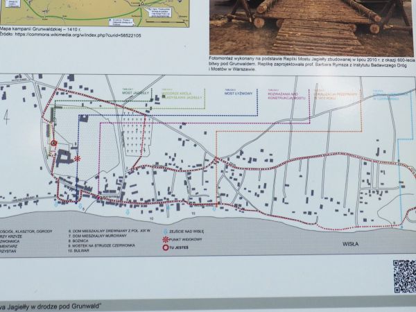 fragment - tu segment planszy tematycznej dotyczący strategii przemieszczania wojsk króla Władysława II Jagiełły w drodze na Grunwald.