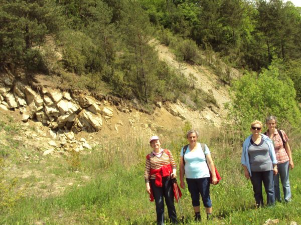 przy rumowisku - niegdyś fragmencie czynnego kamieniołomu - koleżanki/studentki z Uniwersytetu Trzeciego Wieku z Sanoka - na trasie rajdu: Bereżnica Wyżna - Żer