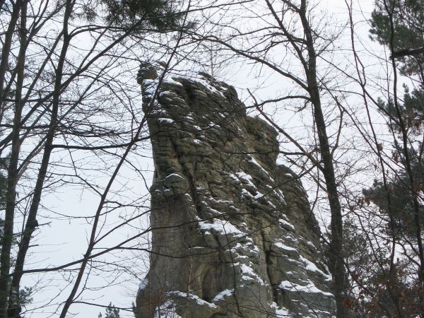 na wyniosłym wzgórzu, nieopodal Leska - sterczy oryginalna skała, którą tworzy wychodnia gruboziarnistego piaskowca tzw. krośnieńskiego, odpornego na wietrzenie