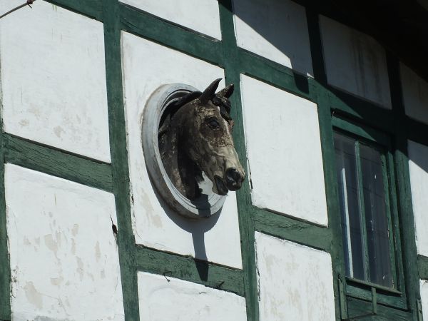 Rzeźba na jednej ze ścian stajni