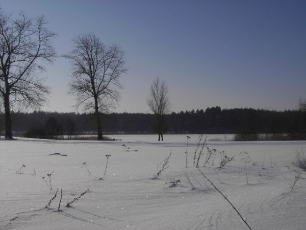 Żeliszewo zima w pełnej krasie - jezioro zasypane śniegiem