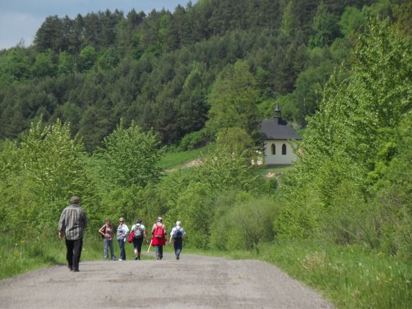 wolność to dążenie do celu a nie przebieranie nogami - przed nami na wzgórku kapliczka w Żernicy Niżnej.