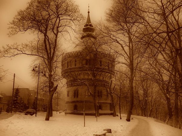 Wieża Ciśnień na Szwederowie w sepii. 2010 rok.