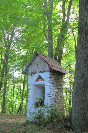 kapliczka śródleśna - ale niegdyś na terenie przysiółka zamieszkałego, tam prowadziła droga - "Szlak Kalwaryjski" - tędy pielgrzymi podążali na odpusty i proces