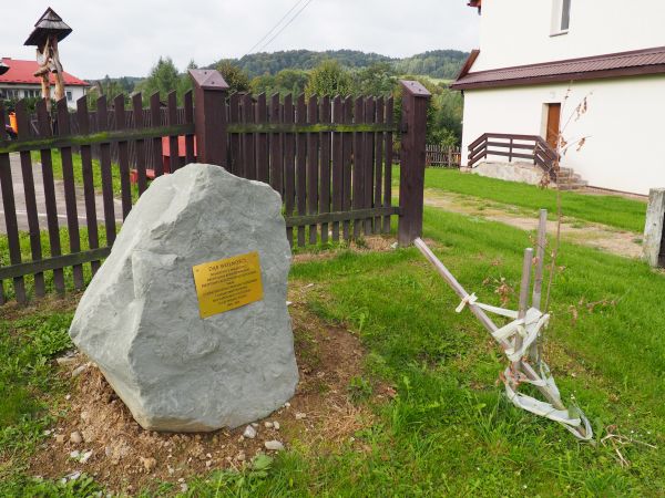 DĄB WOLNOŚCI - tu posadzony, o tym tablica upamiętniająca na głazie.