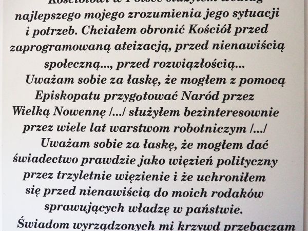 fragment testamentu Prymasa Tysiąclecia.