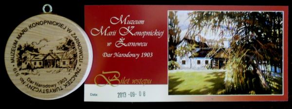 Bilet wstępu do muzeum i Znaczek Turystyczny nr 519.