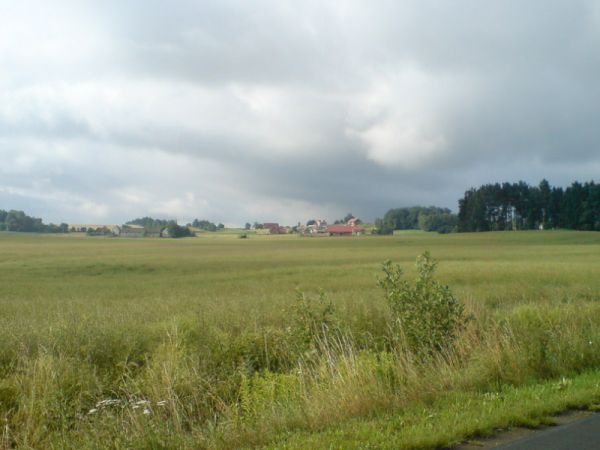 Panorama Wesołówki ( z mostku na trasie Wesołówka-Pisarzowice).Na prawo widoczny fragment "Blicharskiego lasku".