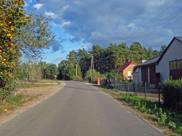 Pianki:Droga i domy od strony wsi Parzychy
