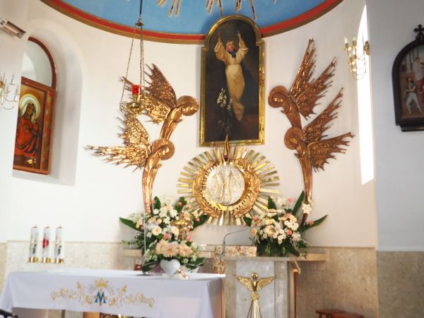 w ołtarzu głównym : obraz przedstawiający scenę Wniebowzięcia Najświętszej Maryi Panny - takie też wezwanie przypisane temu kościołowi.