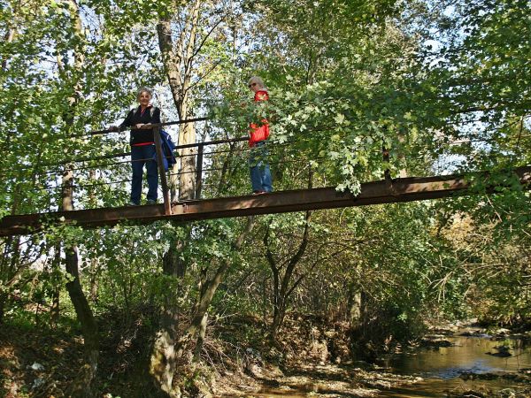 kładka nad pełnym uroku korycie Pielnicy.